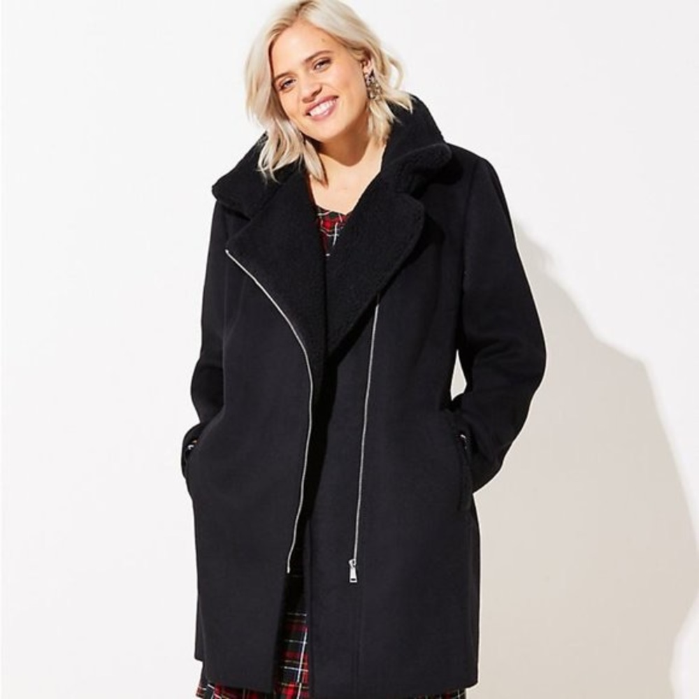 NWT LOFT Fleece Trim Coat - Size S